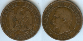 Франция 10 сантимов 1852 РЕДКИЙ ГОД