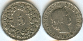 Швейцария 5 раппенов 1906