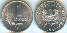 Польша 1 грош 1949 UNC