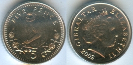 Гибралтар 5 пенсов 2003 Обезьяна (старая цена 70р)