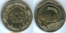 Колумбия 500 Песо 2016 Стеклянная лягушка (старая цена 120р)