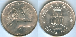 Сан-Марино 1000 Лир 1979 Европейское единство серебро