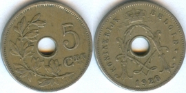 Бельгия 5 сантимов 1928 Belgie