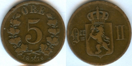 Норвегия 5 Эре 1876