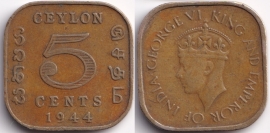 Цейлон 5 центов 1944