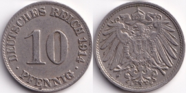 Германия 10 пфеннигов 1914 D