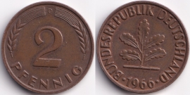 Германия 2 пфеннига 1966 D