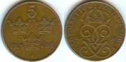 Швеция 5 Эре 1936 цифра 6 короткая