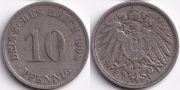 Германия 10 пфеннигов 1908 D
