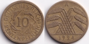 Германия 10 рентенпфеннигов 1924 А