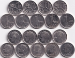 Набор - Бельгия 1 Франк Belgie 9 монет разные года