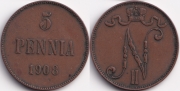 Русская Финляндия 5 пенни 1908