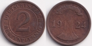 Германия 2 рентенпфеннига 1924 А