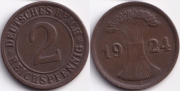 Германия 2 рейхспфеннига 1924 J