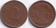 Германия 2 рейхспфеннига 1924 G
