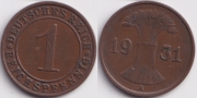 Германия 1 рейхспфенниг 1931 A