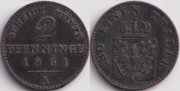 Германия Пруссия 2 пфеннига 1861 A