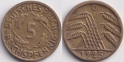 Германия 5 рейхспфеннигов 1925 D