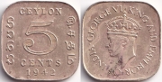 Цейлон 5 центов 1942