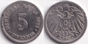 Германия 5 пфеннигов 1901 D