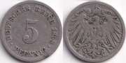 Германия 5 пфеннигов 1898 J