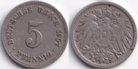 Германия 5 пфеннигов 1907 A