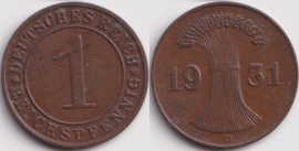 Германия 1 рейхспфенниг 1931 D