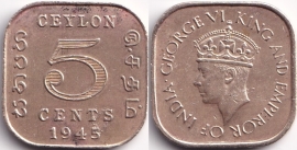 Цейлон 5 центов 1945