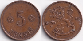 Финляндия 5 пенни 1939