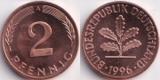 Германия 2 пфеннига 1996 А (старая цена 30р)