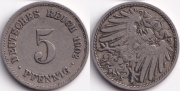 Германия 5 пфеннигов 1902 F Брак Поворот аверса к реверсу