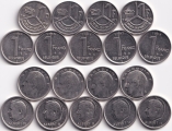Набор - Бельгия 1 Франк Belgique 9 монет разные года