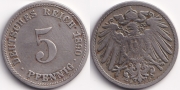 Германия 5 пфеннигов 1890 D