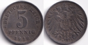 Германия 5 пфеннигов 1916 D