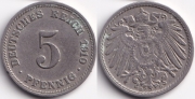 Германия 5 пфеннигов 1910 D