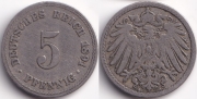 Германия 5 пфеннигов 1891 A