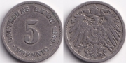 Германия 5 пфеннигов 1899 F