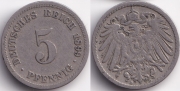 Германия 5 пфеннигов 1899 D