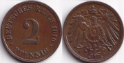 Германия 2 пфеннига 1916 D