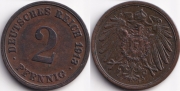 Германия 2 пфеннига 1913 F