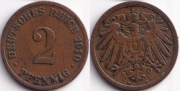 Германия 2 пфеннига 1910 D
