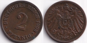 Германия 2 пфеннига 1908 J