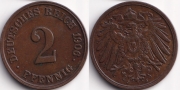 Германия 2 пфеннига 1906 J