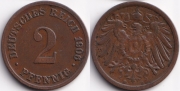 Германия 2 пфеннига 1906 D