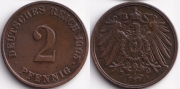 Германия 2 пфеннига 1905 J