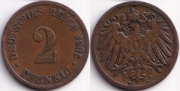 Германия 2 пфеннига 1905 D