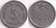 Германия 5 пфеннигов 1890 E