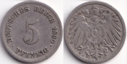 Германия 5 пфеннигов 1890 F