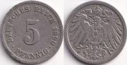 Германия 5 пфеннигов 1890 J