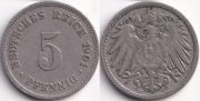 Германия 5 пфеннигов 1901 J